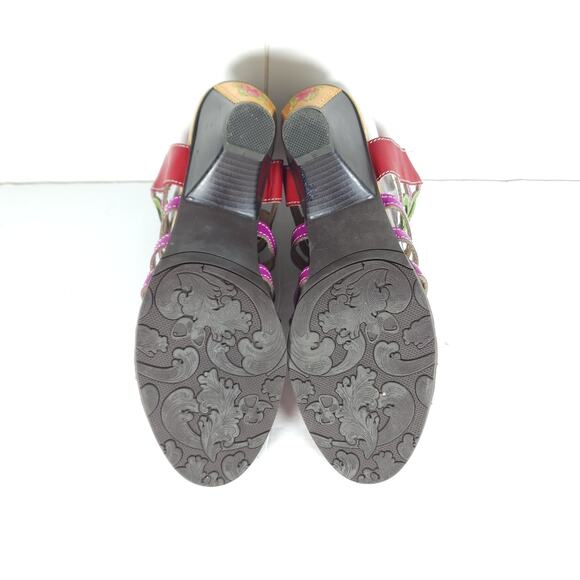 Socofy Women's US 10-10,5 EU 41 Multicolor Leather Cut-Out Strappy Sandals - Picture 9 of 16